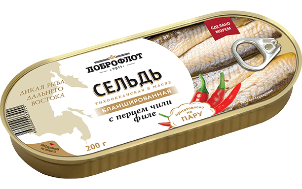 Сельдь тихоокеанская филе бланшированная с перцем чили в масле