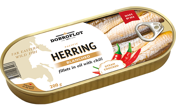 Blanched pacific herring fillets in oil with chili я